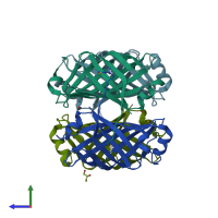 PDB entry 3c5o coloured by chain, side view.
