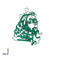 PDB entry 3c6b coloured by chain, side view.