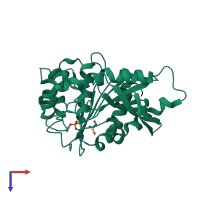 PDB entry 3c6b coloured by chain, top view.