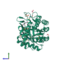PDB entry 3c6c coloured by chain, side view.