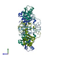 PDB entry 3c6f coloured by chain, side view.