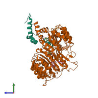 PDB entry 3c6n coloured by chain, side view.