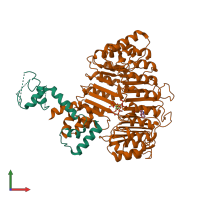 PDB entry 3c6p coloured by chain, front view.