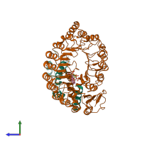 PDB entry 3c6p coloured by chain, side view.