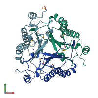 PDB entry 3c6v coloured by chain, front view.