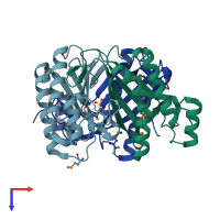 PDB entry 3c6v coloured by chain, top view.