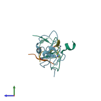 PDB entry 3c6w coloured by chain, side view.
