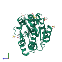 PDB entry 3c6x coloured by chain, side view.