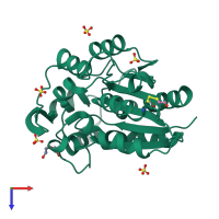 PDB entry 3c6x coloured by chain, top view.