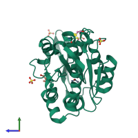 PDB entry 3c6z coloured by chain, side view.