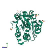 PDB entry 3c70 coloured by chain, side view.