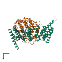 PDB entry 3c72 coloured by chain, top view.