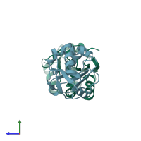 PDB entry 3c73 coloured by chain, side view.