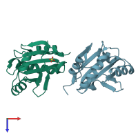 PDB entry 3c73 coloured by chain, top view.