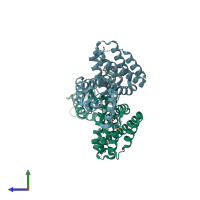 PDB entry 3c7j coloured by chain, side view.