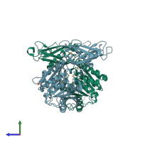 PDB entry 3c87 coloured by chain, side view.