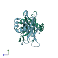 PDB entry 3c8i coloured by chain, side view.
