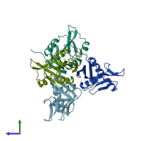 PDB entry 3c8j coloured by chain, side view.