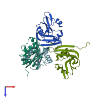 PDB entry 3c8j coloured by chain, top view.