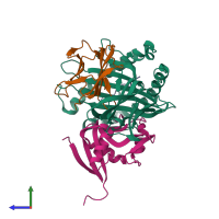 PDB entry 3c8k coloured by chain, side view.