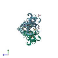 PDB entry 3c8l coloured by chain, side view.