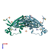 PDB entry 3c8l coloured by chain, top view.
