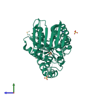 PDB entry 3c8m coloured by chain, side view.