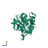 PDB entry 3c8q coloured by chain, side view.