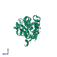 PDB entry 3c8s coloured by chain, side view.