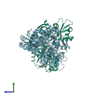 PDB entry 3c9f coloured by chain, side view.