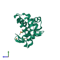 PDB entry 3c9p coloured by chain, side view.