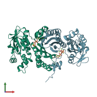 PDB entry 3c9r coloured by chain, front view.