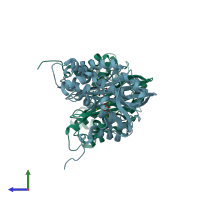PDB entry 3c9r coloured by chain, side view.