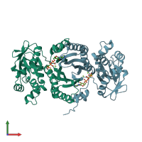 PDB entry 3c9s coloured by chain, front view.