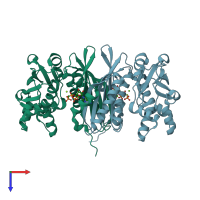 PDB entry 3c9s coloured by chain, top view.