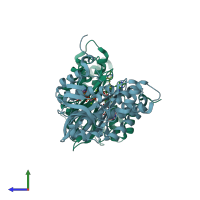 PDB entry 3c9t coloured by chain, side view.
