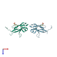 PDB entry 3ca9 coloured by chain, top view.