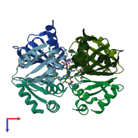 PDB entry 3cag coloured by chain, top view.