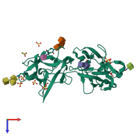 PDB entry 3cah coloured by chain, top view.