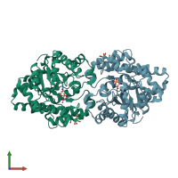 PDB entry 3cak coloured by chain, front view.