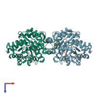 PDB entry 3cak coloured by chain, top view.