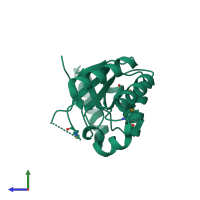PDB entry 3can coloured by chain, side view.