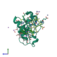 PDB entry 3cao coloured by chain, side view.