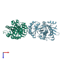 PDB entry 3caw coloured by chain, top view.