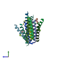 PDB entry 3cay coloured by chain, side view.