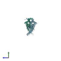 PDB entry 3caz coloured by chain, side view.