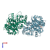 PDB entry 3cb2 coloured by chain, top view.