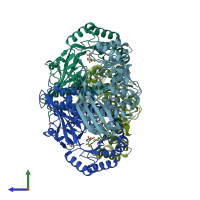 PDB entry 3cb3 coloured by chain, side view.