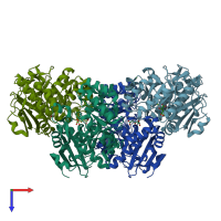 PDB entry 3cb3 coloured by chain, top view.