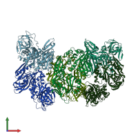 PDB entry 3cb4 coloured by chain, front view.